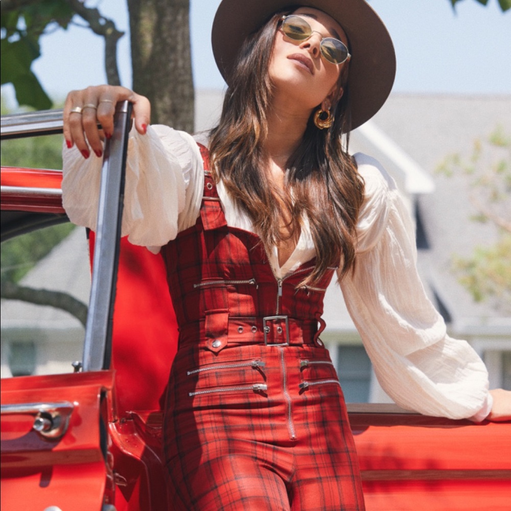 WeWoreWhat Moro Red Plaid Overalls